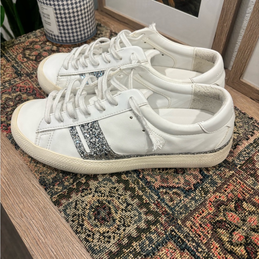 Golden Goose White and Glitter Silver Sneakers - Picture 5 of 8